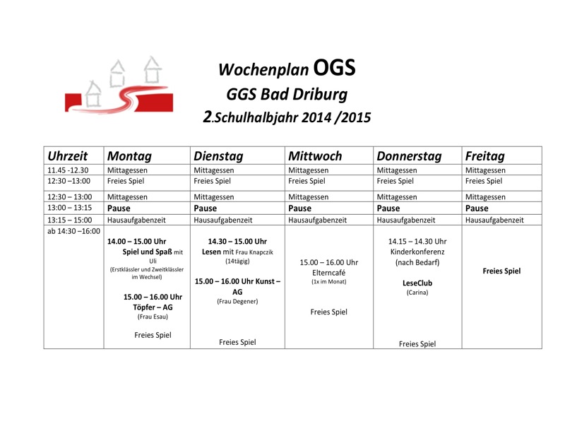 Wochenplan Ogs Ggs Bad Driburg